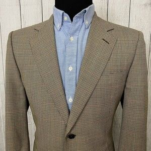 Canali 40R Tan Check 100% Wool 2-Button Double-Vent Italian Sport Coat